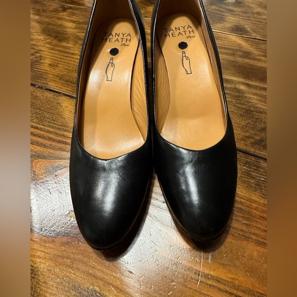 Tanya Heath Shoes Classic Pump Size 41 Almond toe black leather Made in France - Picture 3 of 9